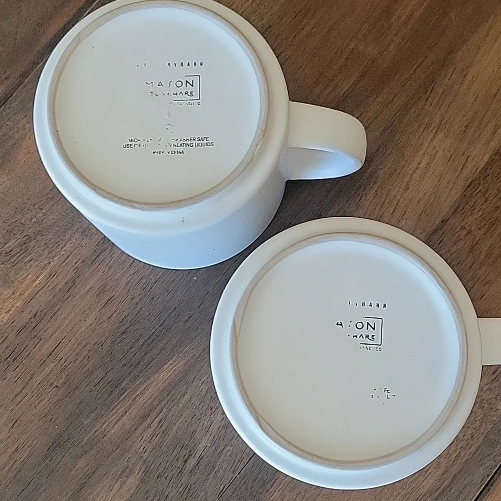 Pottery Barn Mason Stoneware Coffee Tea Mugs Set Of 2